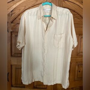 2/10.00 Perry Ellis Cream Silk Short Sleeve Shirt XL